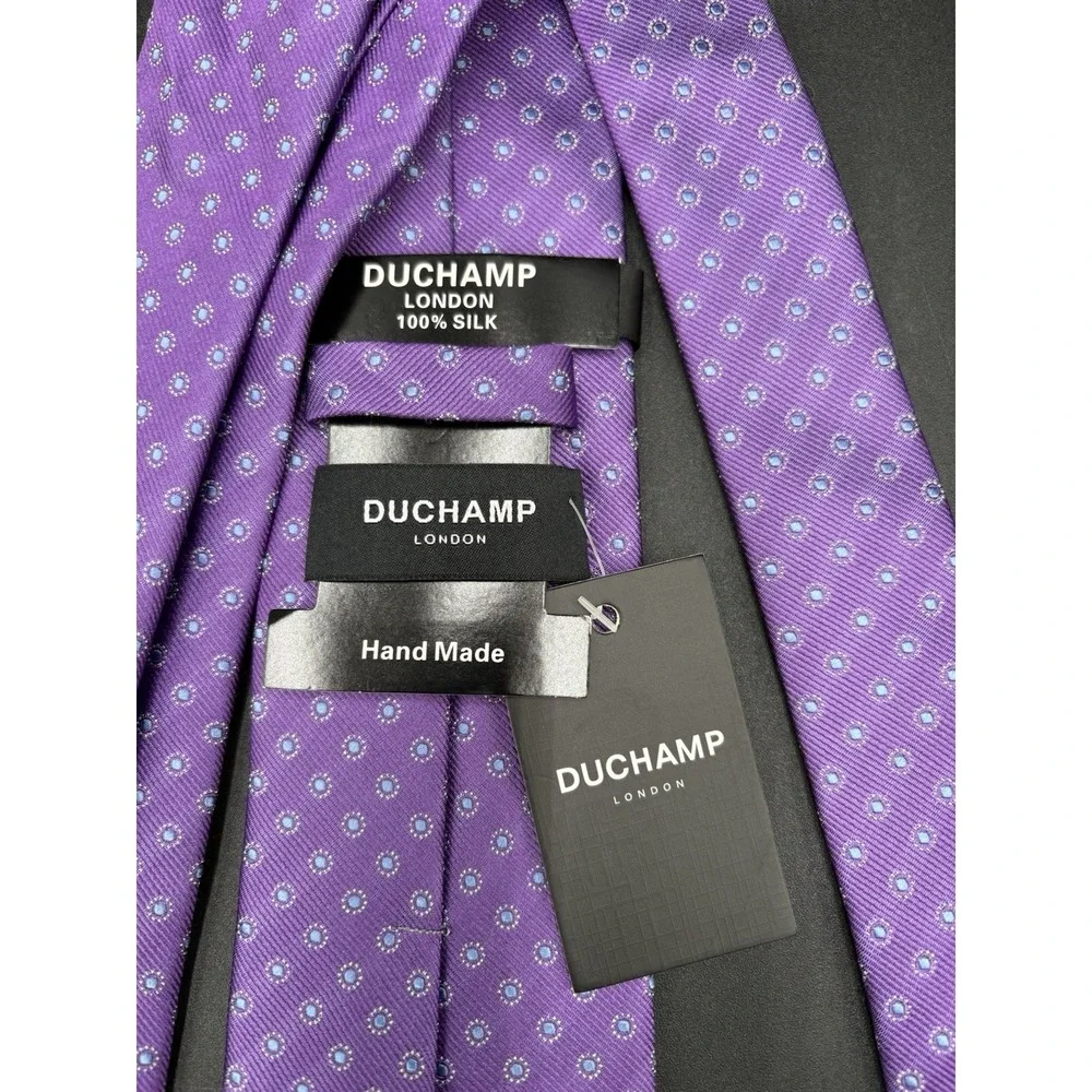 Duchamp London Men Purple Geometric 100% Silk Tie Hand Made England NWT